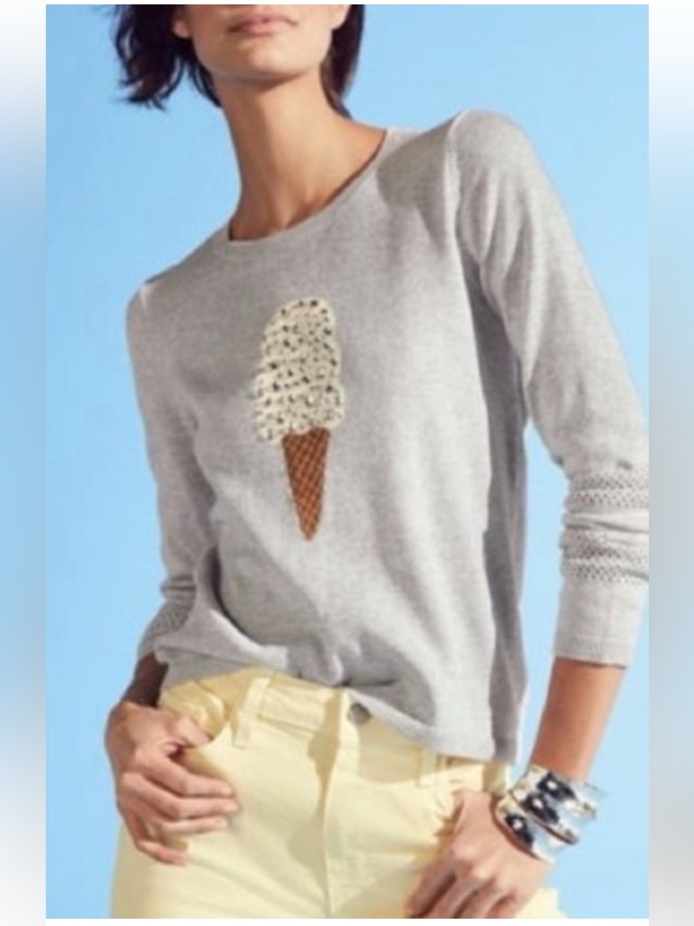 Lisa Todd 100% Cotton Embroidered& Embellished Lickity Split CrewNeck Sweater L